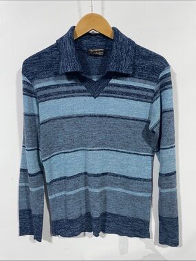 True vintage Columbia Knit Thunderbird Blue Multi-Striped V-Neck Sweater